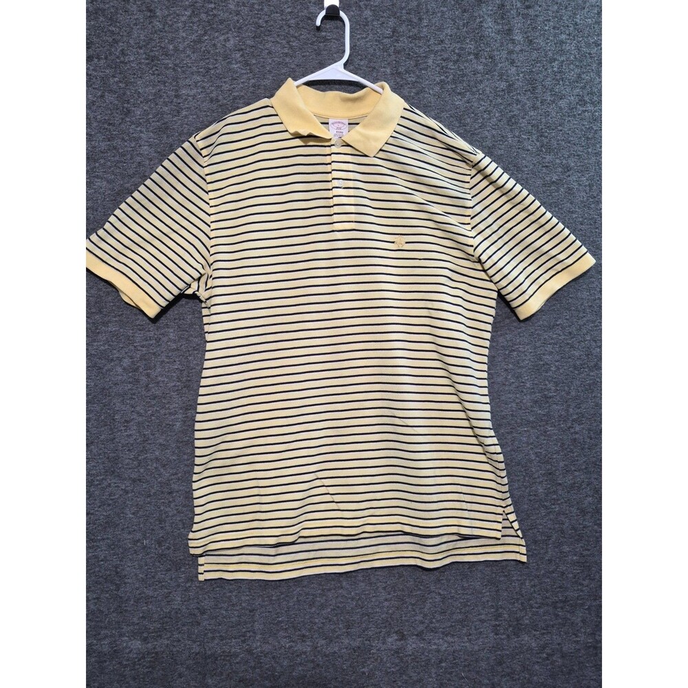 Brooks Brothers Large polo shirt button striped yellow short sleeve knit